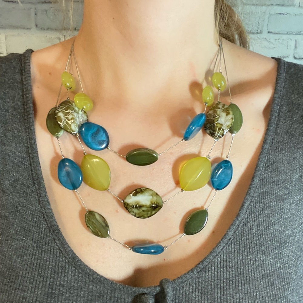 Three Layered Multi Stone Elegant Necklace